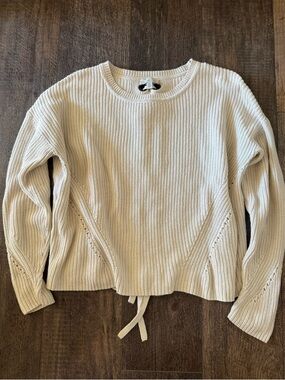 Lucky Brand 🍀 Cream Ribbed Knit Drawstring Sweater